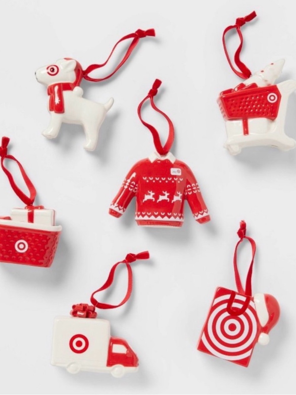 Target Ceramic Christmas Tree Ornament Set
6pc Red/White - Wondershop NWOT